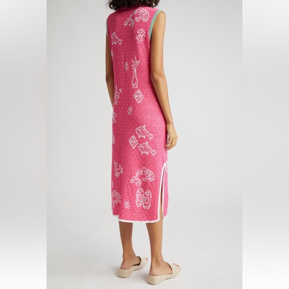 YanYan Munzi Cheongsam Asian Style Jacquard Linen Midi Dress Pink Small - Picture 3 of 15